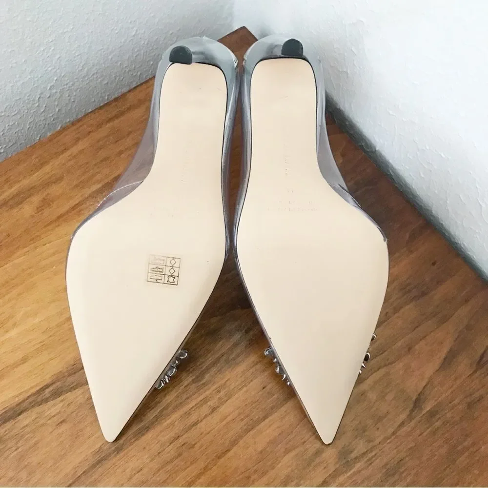 New GOOD AMERICAN CLEAR Silver Heels - Picture 10 of 13